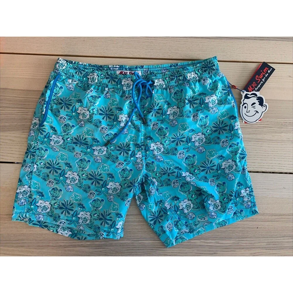 Mr Swim mens Blue Daisy Roses Swim Shorts Swim Trunks size Small 7.5